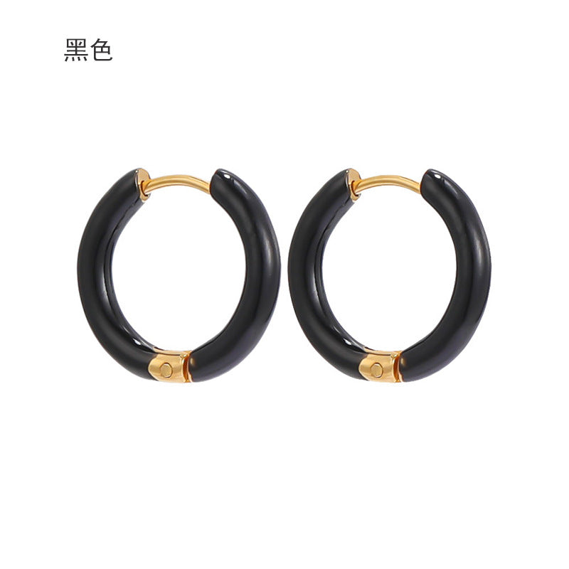 Wholesale 12mm oil drop earrings 10 colors stainless steel color earrings